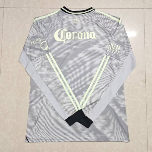 Long Sleeve Fan Version 2025-2026 Club America Aguilas Third Away Grey Soccer Jersey Football Shirt