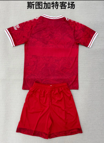 Youth Uniform Kids Kit 2025-2026 Stuttgart Away Red Soccer Jersey Shorts Horona Child Football Set
