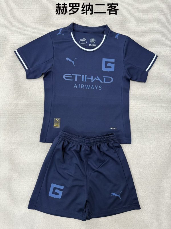 Youth Uniform Kids Kit 2025-2026 Girona Third Away Dark Blue Soccer Jersey Shorts Horona Child Football Set