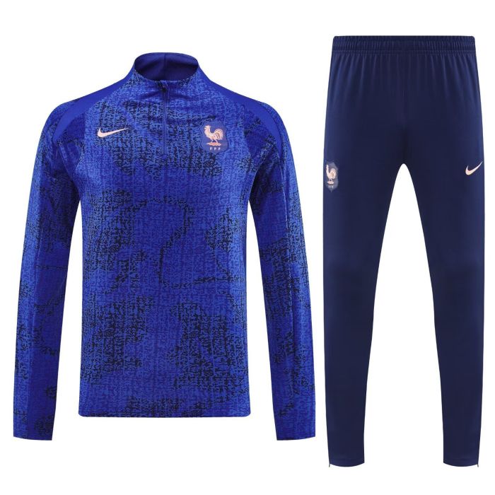 2025-2026 France Dark Blue Soccer Training Sweater and Pants Football Kit