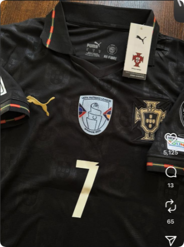 with Front+Nations League Patch Fan Version 2026 Portugal RONALDO 7 Away Black Soccer Jersey Football Shirt