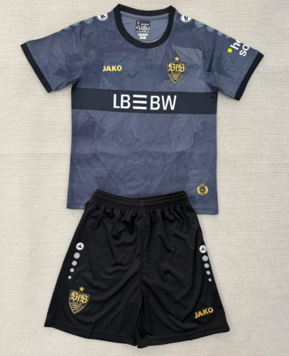 Youth Uniform Kids Kit 2025-2026 Stuttgart Third Away Grey Soccer Jersey Shorts Horona Child Football Set