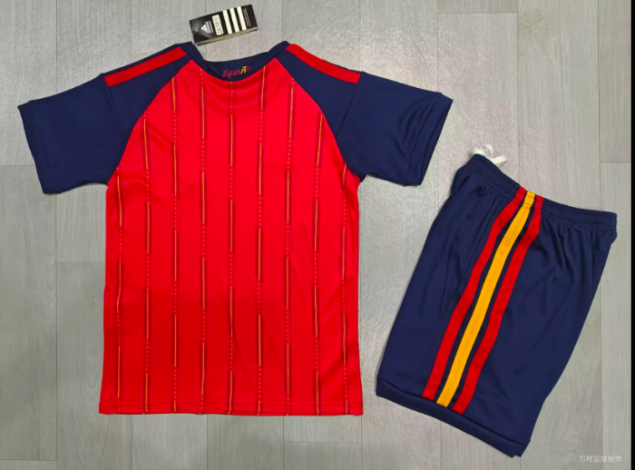 Youth Uniform Kids Kit 2026 Spain Home Soccer Jersey Shorts Child Football Set