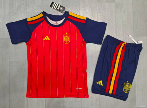 Youth Uniform Kids Kit 2026 Spain Home Soccer Jersey Shorts Child Football Set