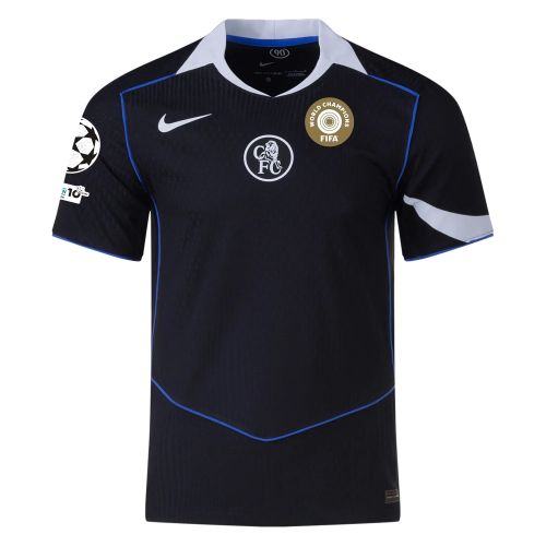with Club World Cup Champions+UCL Patch Fan Version 2025-2026 Chelsea Third Away Black Soccer Jersey Football Shirt