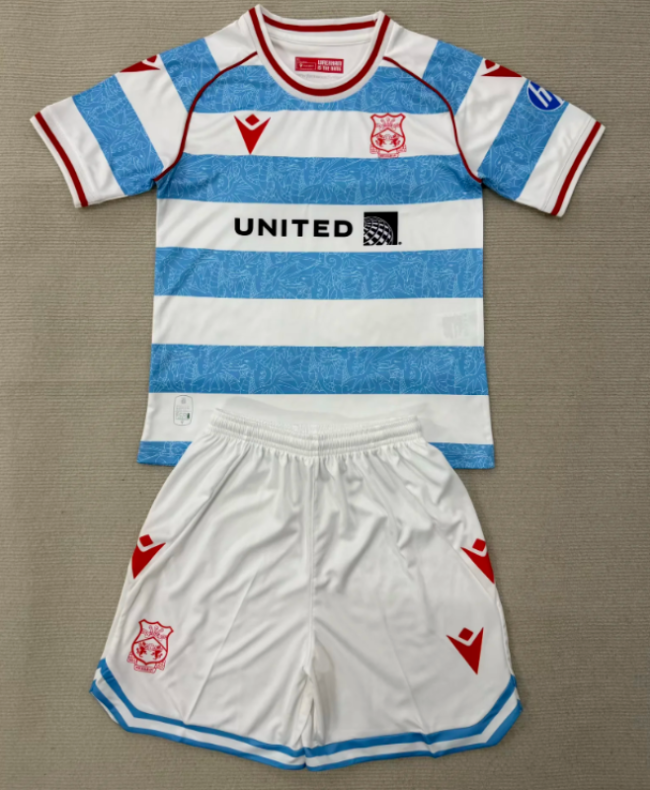 Youth Uniform Kids Kit 2025-2026 Wrexham Third Away White/Blue Soccer Jersey Shorts Child Football Set