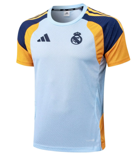 Player Version 2025-2026 Real Madrid Light Blue/Yellow Soccer Training Jersey Real Football Shirt