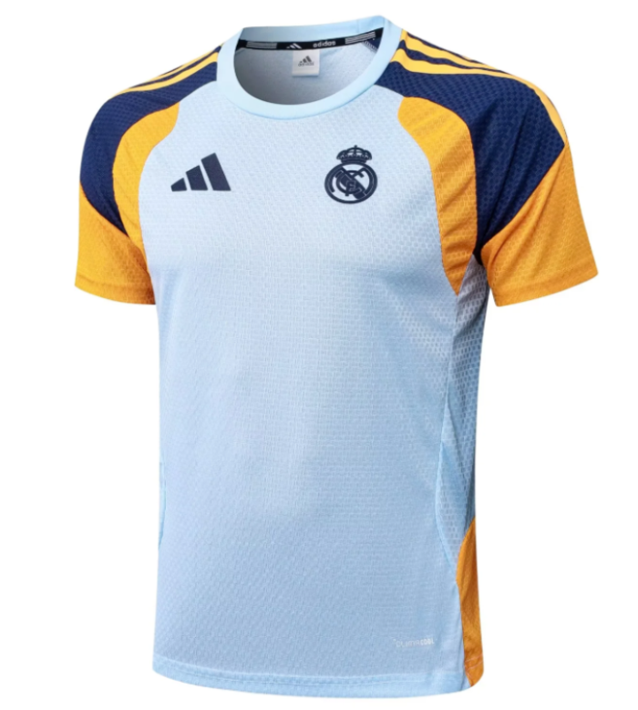 Player Version 2025-2026 Real Madrid Light Blue/Yellow Soccer Training Jersey Real Football Shirt