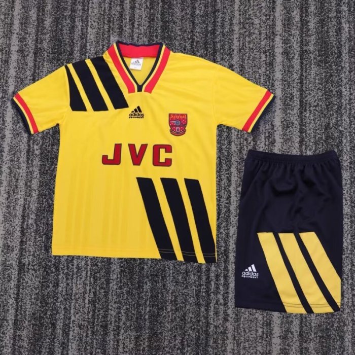 Retro Youth Uniform Kids Kit 1993-1994 Arsenal Away Yellow Soccer Jersey Shorts Vintage Child Football Set