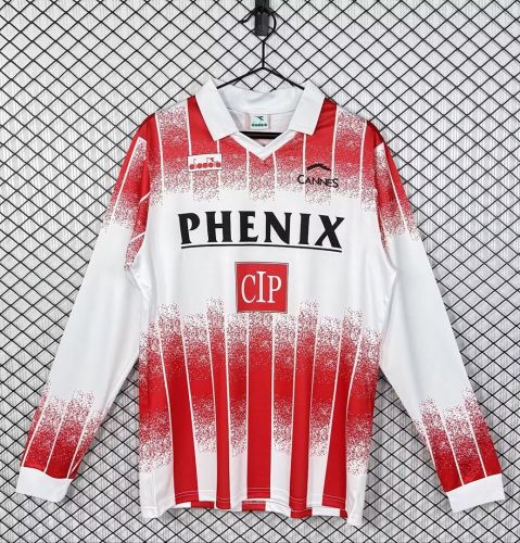 Long Sleeve Retro Jersey 1991-1992 AS Cannes Home Soccer Jersey Vintage Football Shirt