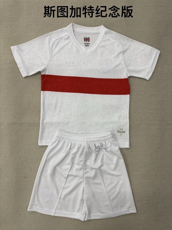 Youth Uniform Kids Kit 2025-2026 Stuttgart 100th Anniversary White Soccer Jersey Shorts Horona Child Football Set