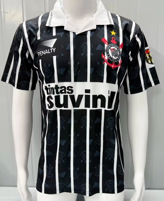 Retro Shirt 1995 Corinthians Away Black Soccer Jersey Vintage Football Shirt