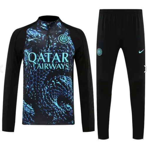 2025-2026 Inter Milan Black/Blue/Green Soccer Training Sweater and Pants Football Kit