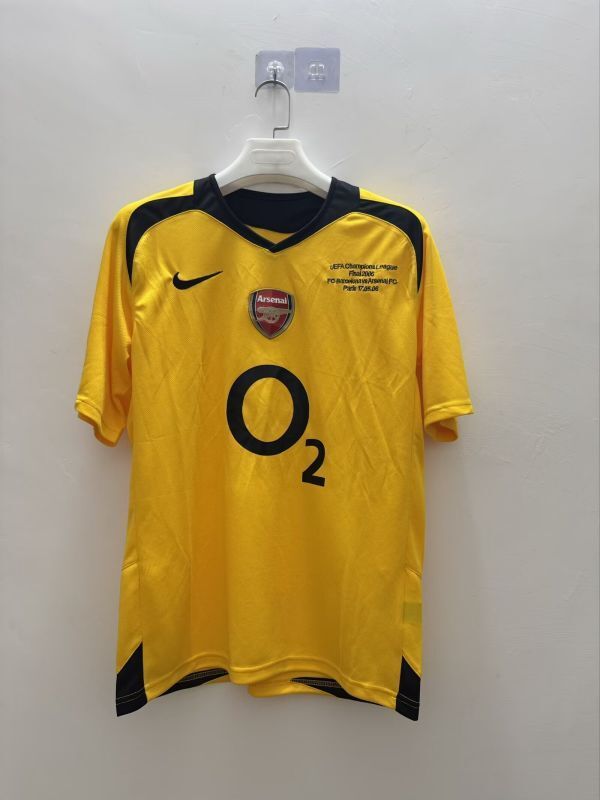 with Front Lettering Retro Jersey 2005-2006 Arsenal UCL Final Away Yellow Soccer Jersey Vintage Football Shirt