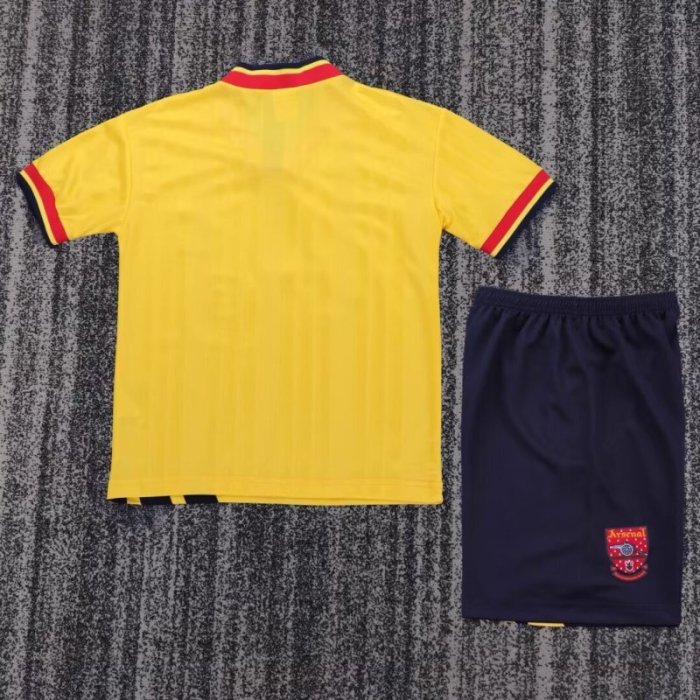 Retro Youth Uniform Kids Kit 1993-1994 Arsenal Away Yellow Soccer Jersey Shorts Vintage Child Football Set