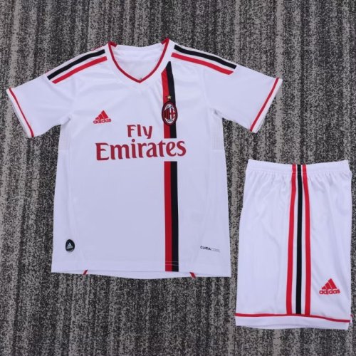 Retro Youth Uniform Kids Kit 2011-2012 AC Milan Away White Soccer Jersey Shorts Vintage Child Football Set