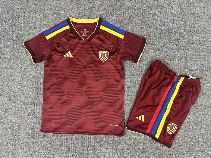 Youth Uniform Kids Kit 2026 Venezuela Home Soccer Jersey Shorts Child Football Set