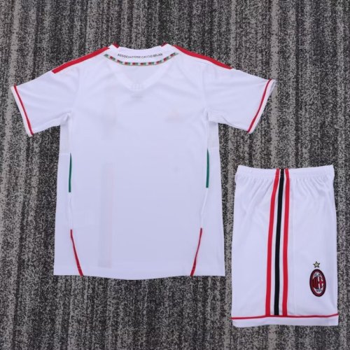 Retro Youth Uniform Kids Kit 2011-2012 AC Milan Away White Soccer Jersey Shorts Vintage Child Football Set