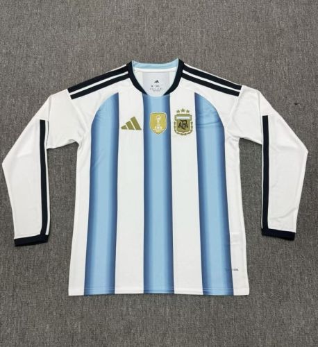 with Golden Front Patch Long Sleeve Fan Version 2026 Argentina Home Soccer Jersey Camisetas de Futbol