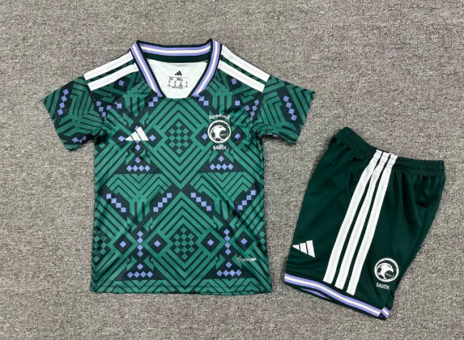 Youth Uniform Kids Kit 2026 Saudi Arabia Home Soccer Jersey Shorts Child Football Set