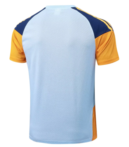 Player Version 2025-2026 Real Madrid Light Blue/Yellow Soccer Training Jersey Real Football Shirt