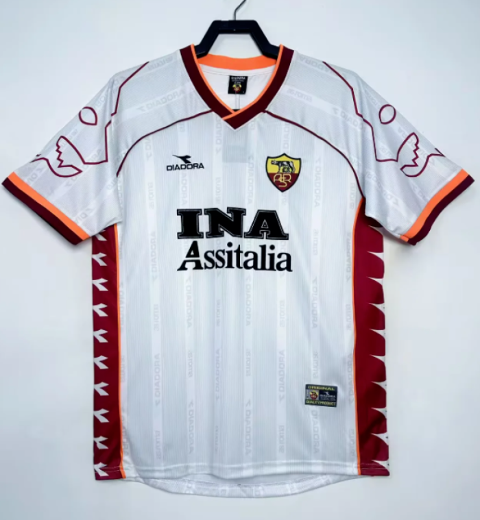 Retro Jersey 1999-2000 As Roma Away White Soccer Jersey Vintage Football Shirt