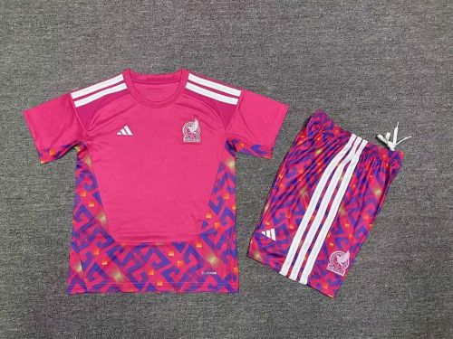 Youth Uniform Kids Kit 2026 Mexico Pink Goalkeeper Soccer Jersey Shorts Child Football Set