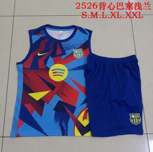 Adult Uniform 2025-2026 Barcelona Blue/Red/Yellow Soccer Training Vest and Shorts Football Set