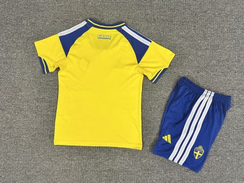 Youth Uniform Kids Kit 2026 Sweden Home Soccer Jersey Shorts Child Football Set