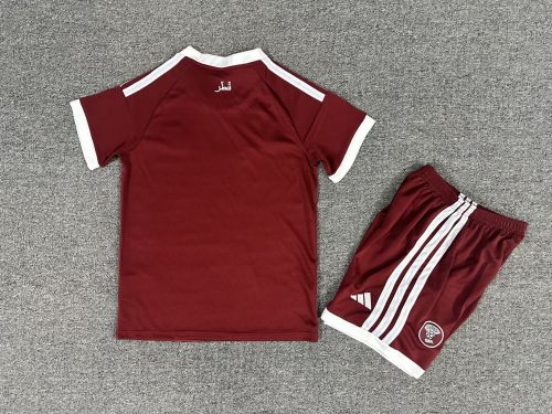 Youth Uniform Kids Kit 2026 Qatar Home Soccer Jersey Shorts Child Football Set