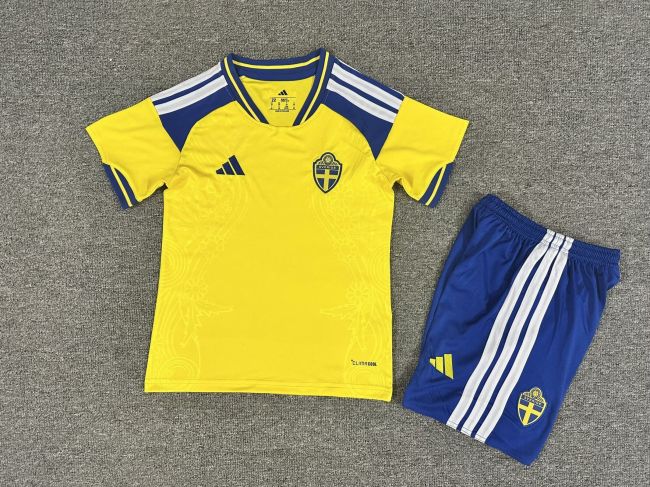 Youth Uniform Kids Kit 2026 Sweden Home Soccer Jersey Shorts Child Football Set