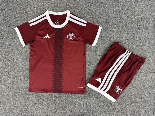 Youth Uniform Kids Kit 2026 Qatar Home Soccer Jersey Shorts Child Football Set