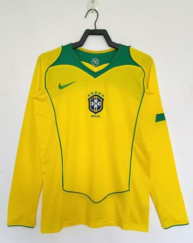 Long Sleeve Retro Jersey 2004 Brazil Home Soccer Jersey Brasil Camisetas de Futbol