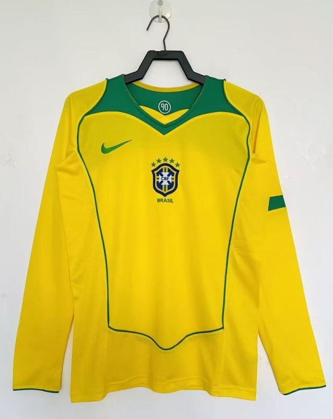 Long Sleeve Retro Jersey 2004 Brazil Home Soccer Jersey Brasil Camisetas de Futbol