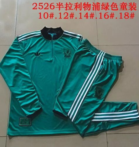 Youth 2025-2026 Liverpool Green Icon Model Soccer Training Sweater and Pants Child Football Kit