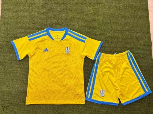 Youth Uniform Kids Kit Ukraine 2026 Home Soccer Jersey Shorts Child Football Set