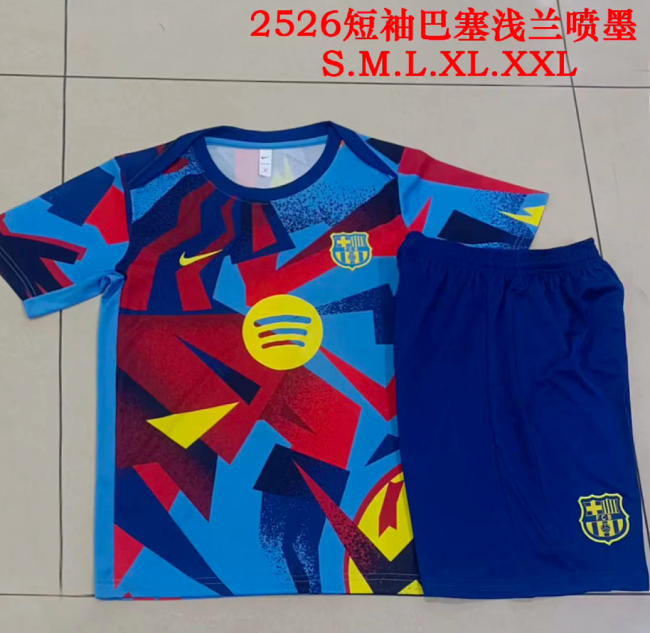 Adult Uniform 2025-2026 Barcelona Blue/Red/Yellow Soccer Training Jersey and Shorts Football Kits