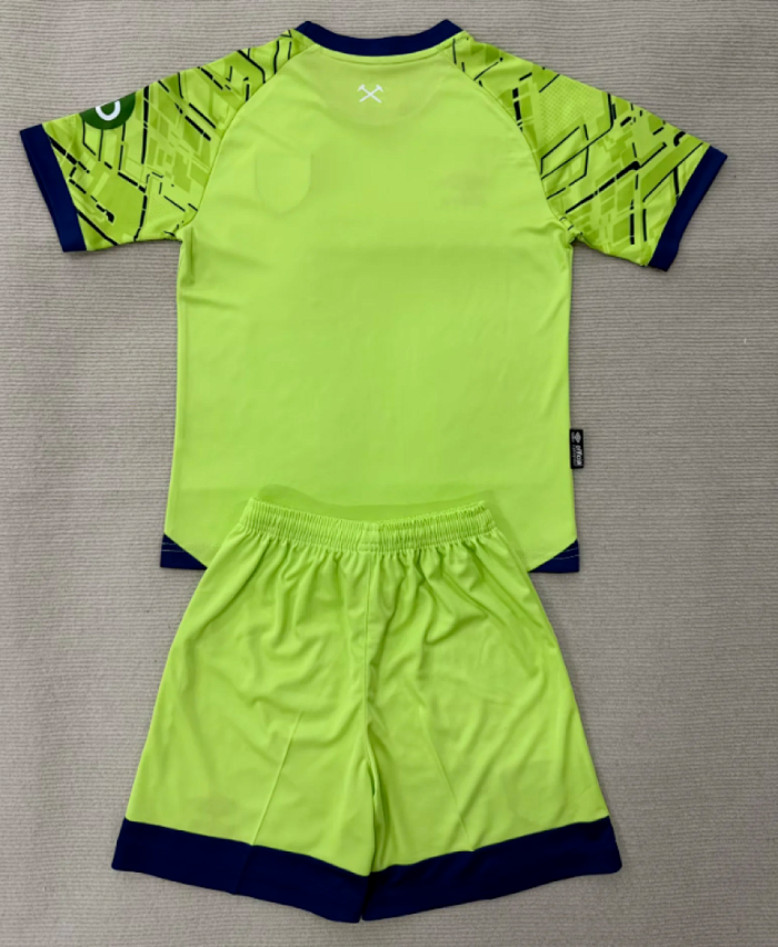 Youth Uniform Kids Kit West Ham United 2025-2026 Green Goalkeeper Soccer Jersey Shorts Child Football Set