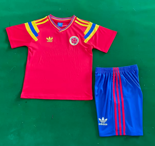 Retro Uniform Youth Uniform Kids Kit Colombia 1990 Away Red Soccer Jersey Shorts Vintage Child Football Set