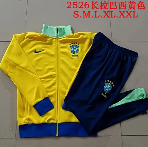 Adult 2025-2026 Brazil Yellow Soccer Jacket and Long Pants Brasil Football Tracksuit