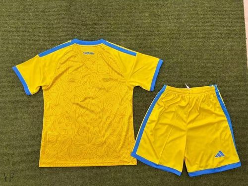 Youth Uniform Kids Kit Ukraine 2026 Home Soccer Jersey Shorts Child Football Set