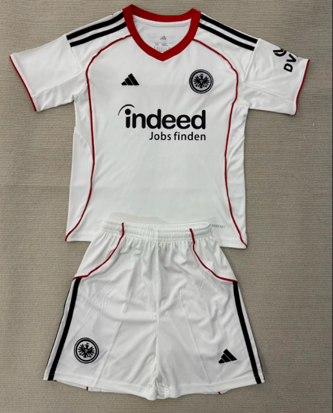 Youth Uniform Kids Kit 2025-2026 Eintracht Frankfurt Away White Soccer Jersey Shorts Child Football Set