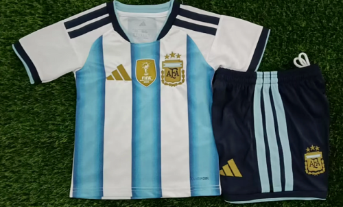 with FIFA 2022 World Champions Patch Youth Uniform Kids Kit Argentina 2026 Home Soccer Jersey Shorts Child Football Set