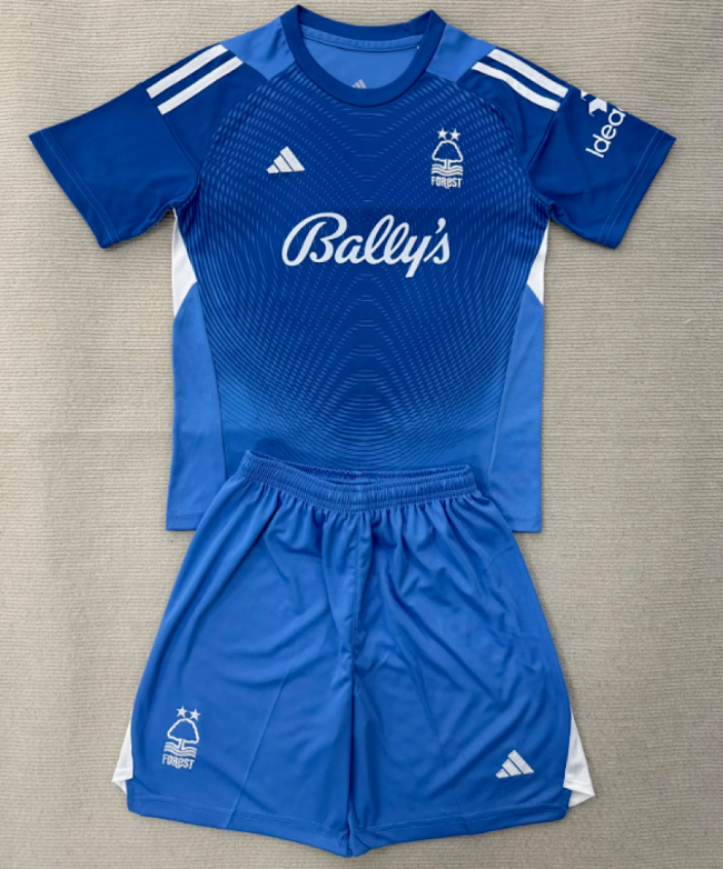Youth Uniform Kids Kit Nottingham Forest 2025-2026 Blue Goalkeeper Soccer Jersey Shorts Child Football Set