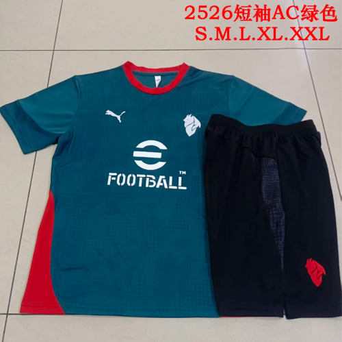 Adult Uniform 2025-2026 Ac Milan Green Soccer Training Jersey and Shorts Football Kits
