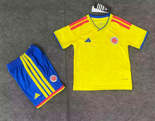 with Blue Shorts Youth Uniform Kids Kit 2026 Colombia Home Soccer Jersey Shorts  Child Football Set