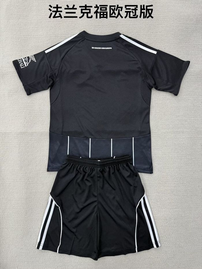 Youth Uniform Kids Kit 2025-2026 Eintracht Frankfurt Black UCL Version Soccer Jersey Shorts Child Football Set
