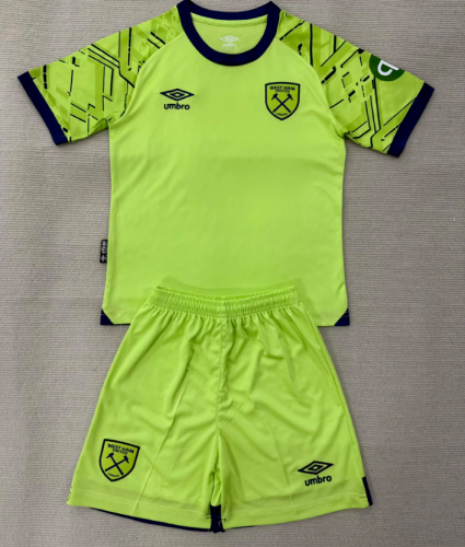 Youth Uniform Kids Kit West Ham United 2025-2026 Green Goalkeeper Soccer Jersey Shorts Child Football Set
