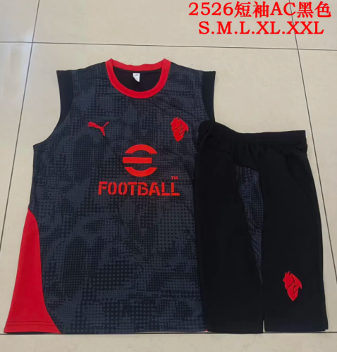 Adult Uniform 2025-2026 Ac Milan Black/Red Soccer Training Vest and Shorts Brasil Football Set