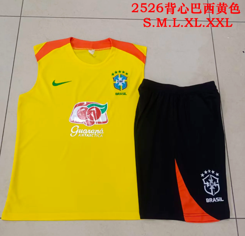 Adult Uniform 2025-2026 Brazil Yellow Soccer Training Vest and Shorts Brasil Football Set